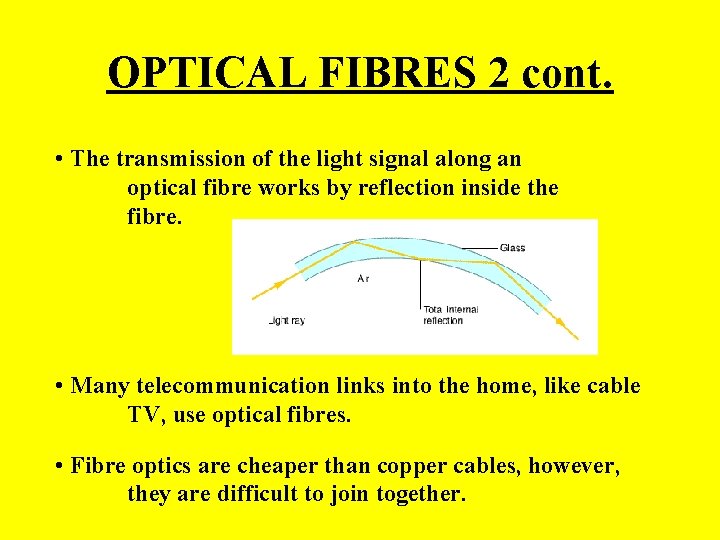 OPTICAL FIBRES 2 cont. • The transmission of the light signal along an optical OPTICAL FIBRES 2 cont. • The transmission of the light signal along an optical