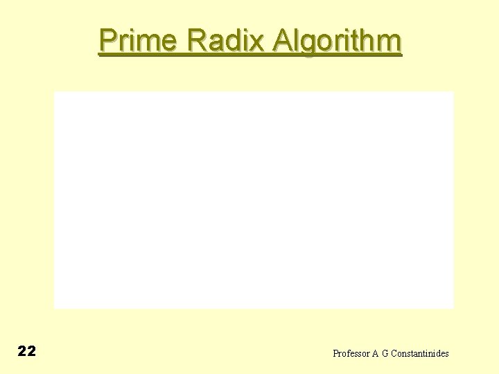 Prime Radix Algorithm 22 Professor A G Constantinides 
