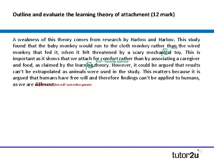 Outline and evaluate the learning theory of attachment (12 mark) A weakness of this
