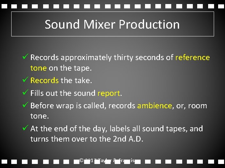 Sound Mixer Production ü Records approximately thirty seconds of reference tone on the tape.