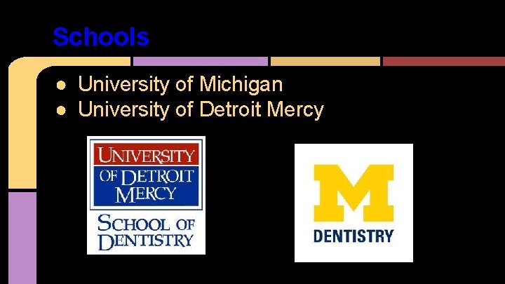 Schools ● University of Michigan ● University of Detroit Mercy 