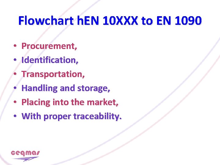 Flowchart h. EN 10 XXX to EN 1090 • • • Procurement, Identification, Transportation,