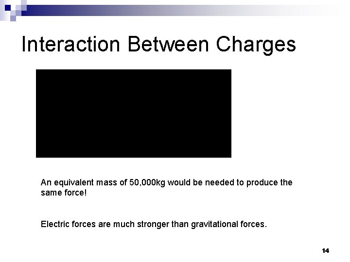 Interaction Between Charges An equivalent mass of 50, 000 kg would be needed to