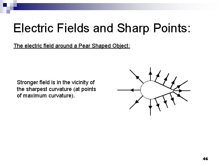 Electric Fields and Sharp Points: The electric field around a Pear Shaped Object: Stronger