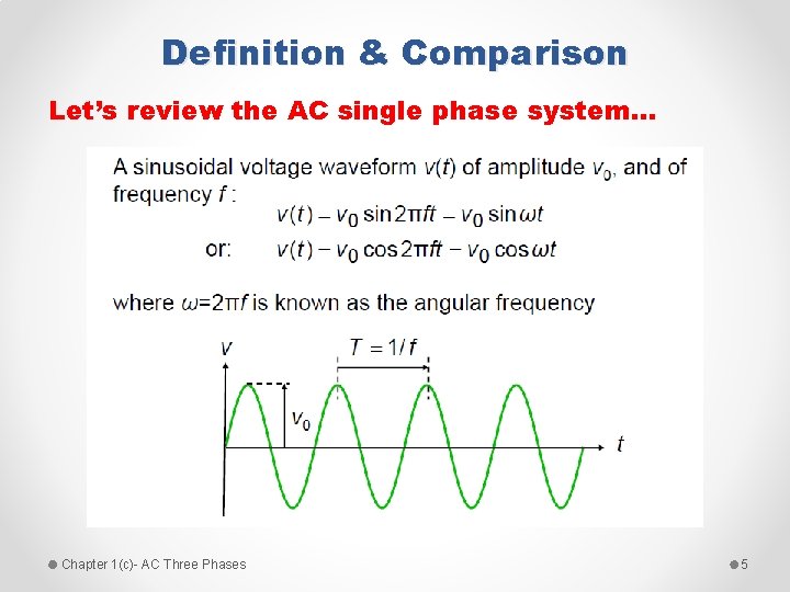 Definition & Comparison Let’s review the AC single phase system… Chapter 1(c)- AC Three