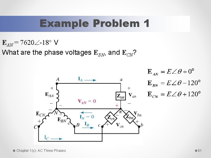 Example Problem 1 EAN = 7620 -18 V What are the phase voltages EBN,