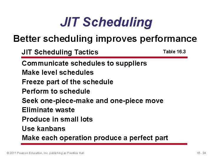 JIT Scheduling Better scheduling improves performance JIT Scheduling Tactics Table 16. 3 Communicate schedules