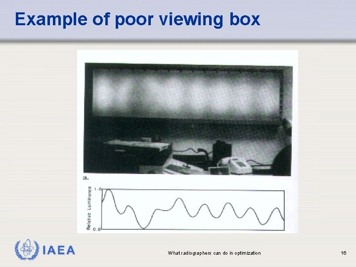 Example of poor viewing box IAEA What radiographers can do in optimization 16 
