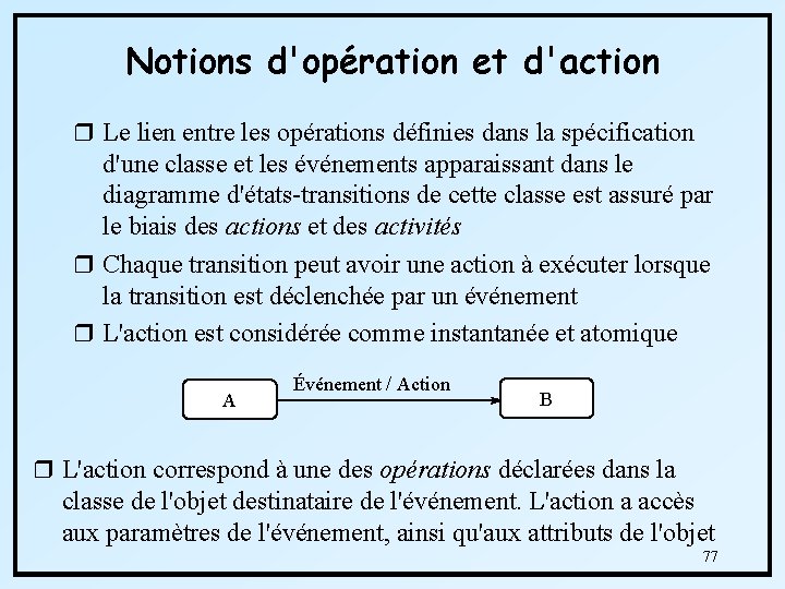 Notions d'opération et d'action r Le lien entre les opérations définies dans la spécification