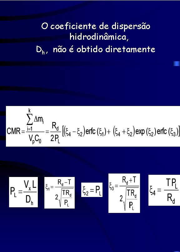 O coeficiente de dispersão hidrodinâmica, Dh, não é obtido diretamente 