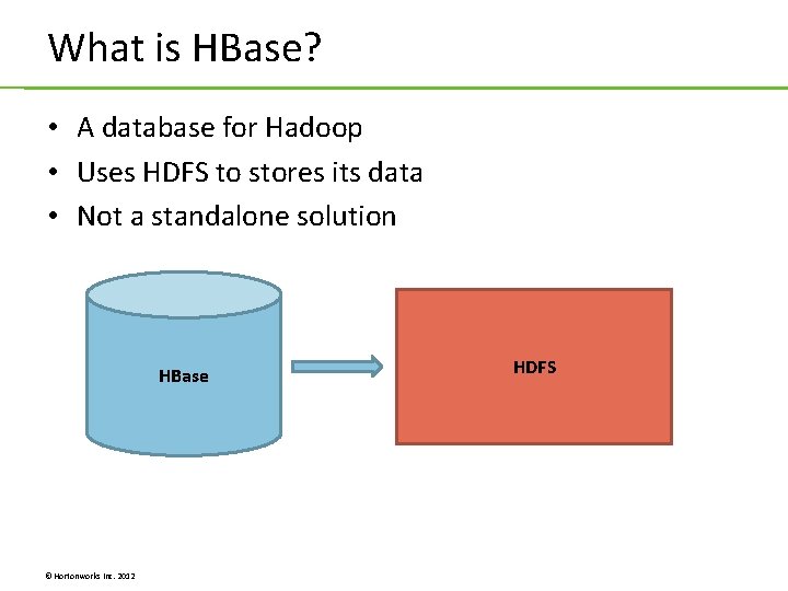 What is HBase? • A database for Hadoop • Uses HDFS to stores its What is HBase? • A database for Hadoop • Uses HDFS to stores its