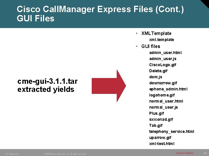Cisco Call. Manager Express Files (Cont. ) GUI Files • XMLTemplate xml. template •