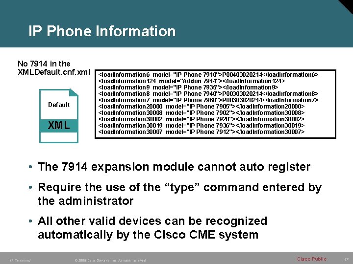 IP Phone Information No 7914 in the XMLDefault. cnf. xml Default XML <load. Information