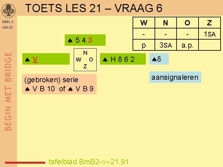 TOETS LES 21 – VRAAG 6 DEEL 2 LES 22 543 V N W