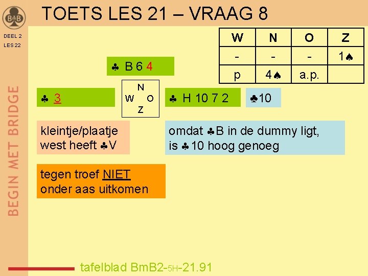 TOETS LES 21 – VRAAG 8 DEEL 2 LES 22 B 64 N 3