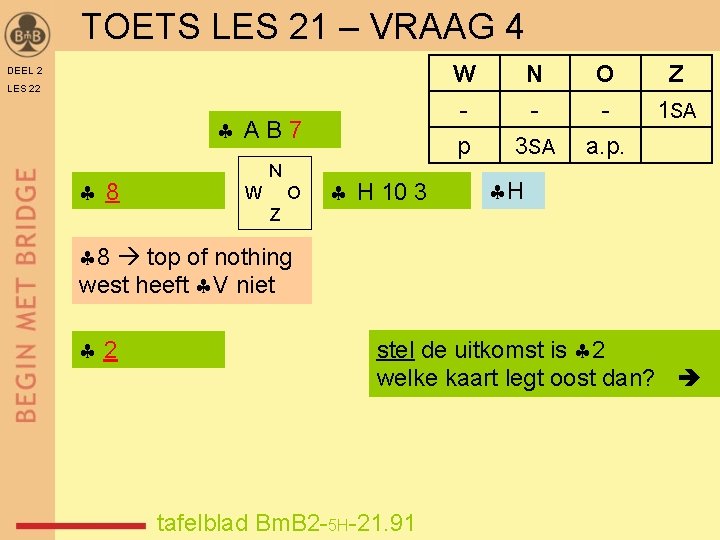 TOETS LES 21 – VRAAG 4 DEEL 2 LES 22 AB 7 8 N