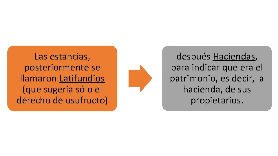 Las estancias, posteriormente se llamaron Latifundios (que sugería sólo el derecho de usufructo) después