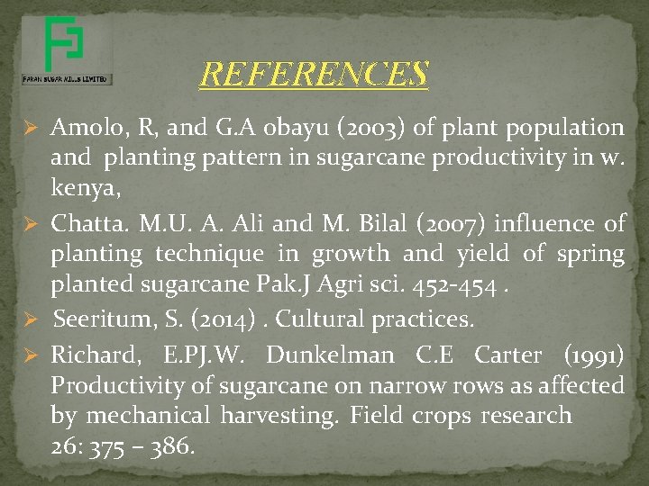 REFERENCES Ø Amolo, R, and G. A obayu (2003) of plant population and planting REFERENCES Ø Amolo, R, and G. A obayu (2003) of plant population and planting