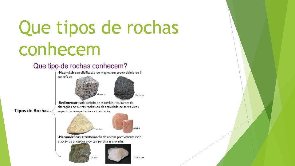 Que tipos de rochas conhecem 