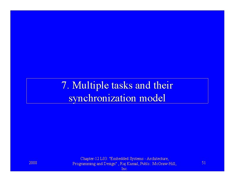 7. Multiple tasks and their synchronization model 2008 Chapter-12 L 03: "Embedded Systems -