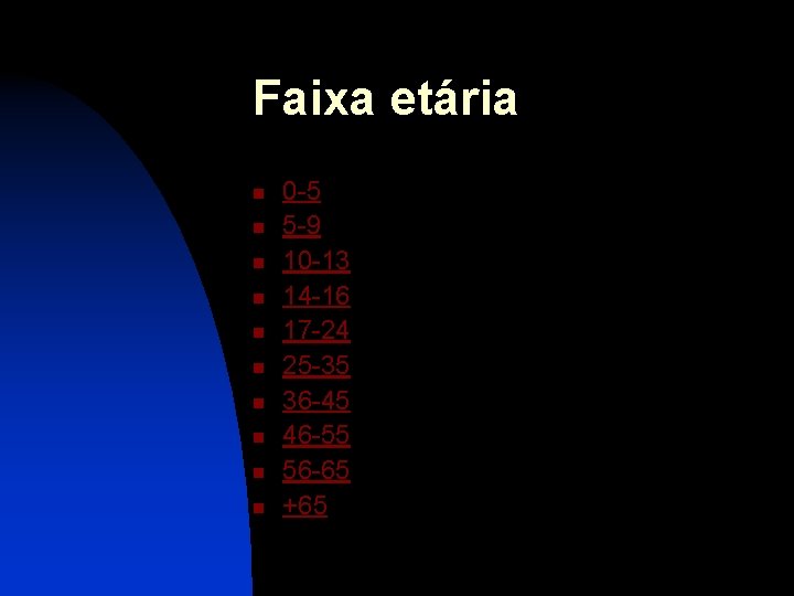 Faixa etária n n n n n 0 -5 5 -9 10 -13 14