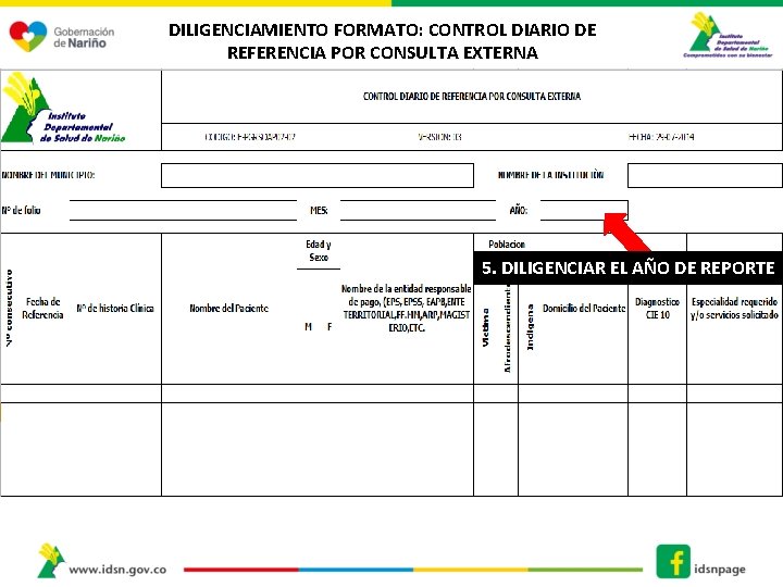 DILIGENCIAMIENTO FORMATO: CONTROL DIARIO DE REFERENCIA POR CONSULTA EXTERNA 5. DILIGENCIAR EL AÑO DE