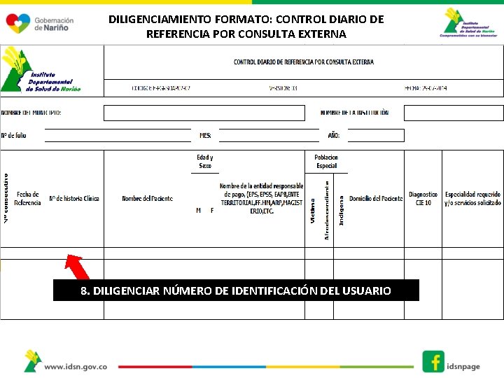 DILIGENCIAMIENTO FORMATO: CONTROL DIARIO DE REFERENCIA POR CONSULTA EXTERNA 8. DILIGENCIAR NÚMERO DE IDENTIFICACIÓN