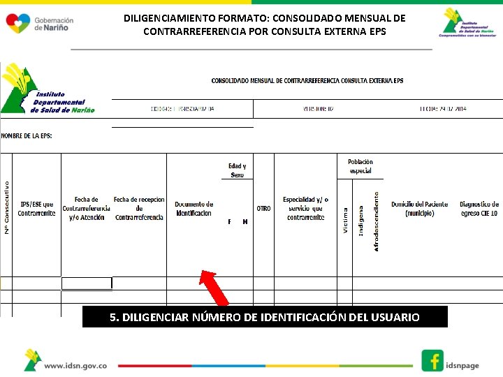 DILIGENCIAMIENTO FORMATO: CONSOLIDADO MENSUAL DE CONTRARREFERENCIA POR CONSULTA EXTERNA EPS 5. DILIGENCIAR NÚMERO DE