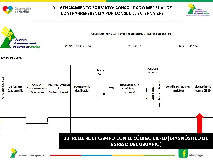 DILIGENCIAMIENTO FORMATO: CONSOLIDADO MENSUAL DE CONTRARREFERENCIA POR CONSULTA EXTERNA EPS 10. RELLENE EL CAMPO