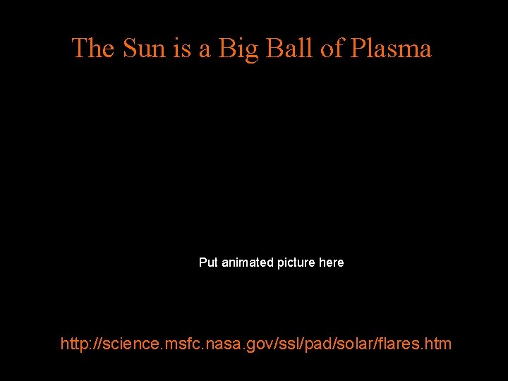 The Sun is a Big Ball of Plasma Put animated picture here http: //science.