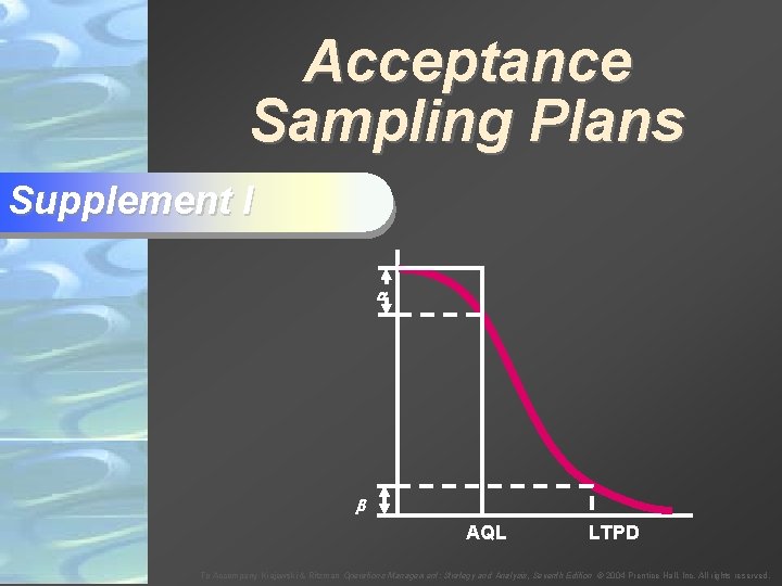 Acceptance Sampling Plans Supplement I AQL LTPD To Accompany Krajewski & Ritzman Operations Management:
