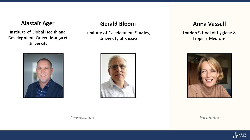 Alastair Ager Gerald Bloom Anna Vassall Institute of Global Health and Development, Queen Margaret
