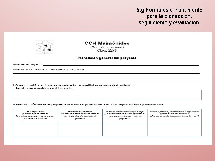 5. g Formatos e instrumento para la planeación, seguimiento y evaluación. 