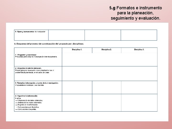 5. g Formatos e instrumento para la planeación, seguimiento y evaluación. 