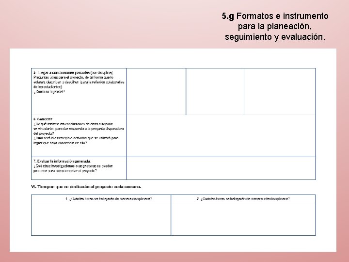 5. g Formatos e instrumento para la planeación, seguimiento y evaluación. 