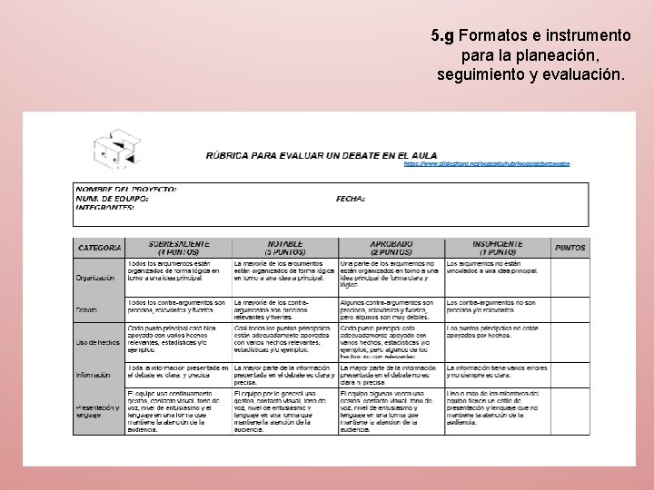 5. g Formatos e instrumento para la planeación, seguimiento y evaluación. 