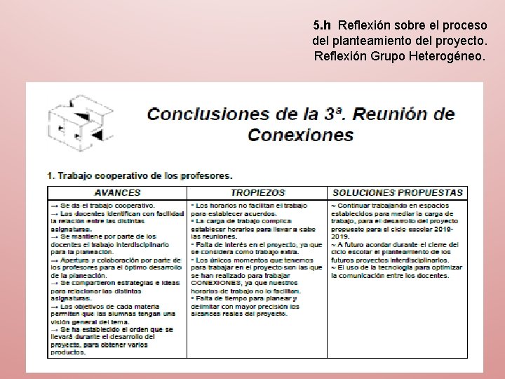 5. h Reflexión sobre el proceso del planteamiento del proyecto. Reflexión Grupo Heterogéneo. 