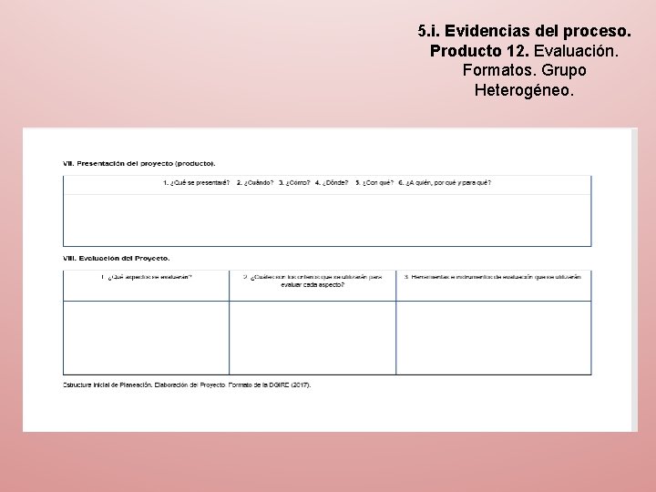 5. i. Evidencias del proceso. Producto 12. Evaluación. Formatos. Grupo Heterogéneo. 