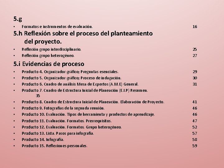 5. g • Formatos e instrumentos de evaluación. 16 Reflexión grupo interdisciplinario. Reflexión grupo