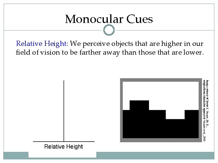 Monocular Cues Relative Height: We perceive objects that are higher in our field of