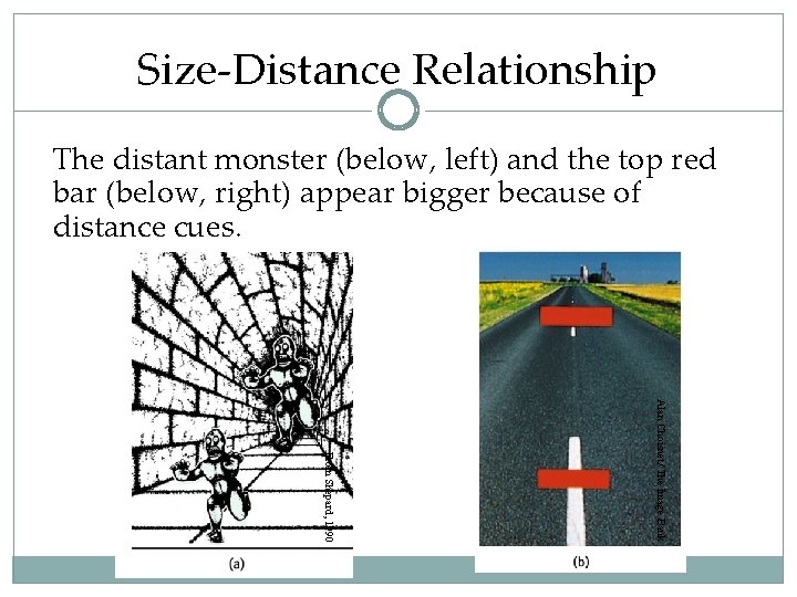 Size-Distance Relationship The distant monster (below, left) and the top red bar (below, right)