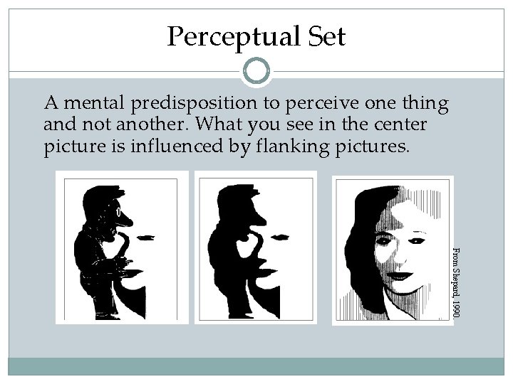 Perceptual Set A mental predisposition to perceive one thing and not another. What you