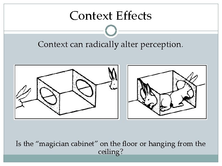 Context Effects Context can radically alter perception. Is the “magician cabinet” on the floor