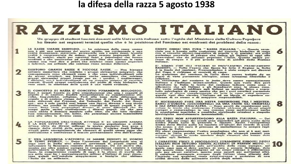 la difesa della razza 5 agosto 1938 
