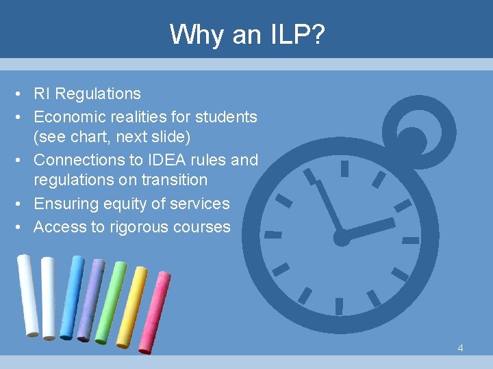 Why an ILP? • RI Regulations • Economic realities for students (see chart, next