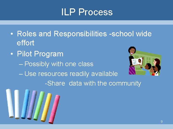 ILP Process • Roles and Responsibilities -school wide effort • Pilot Program – Possibly