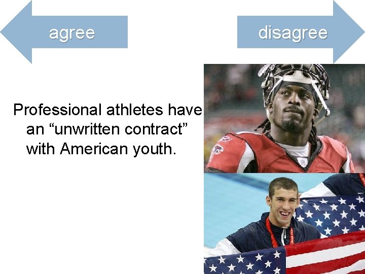 agree Professional athletes have an “unwritten contract” with American youth. disagree 