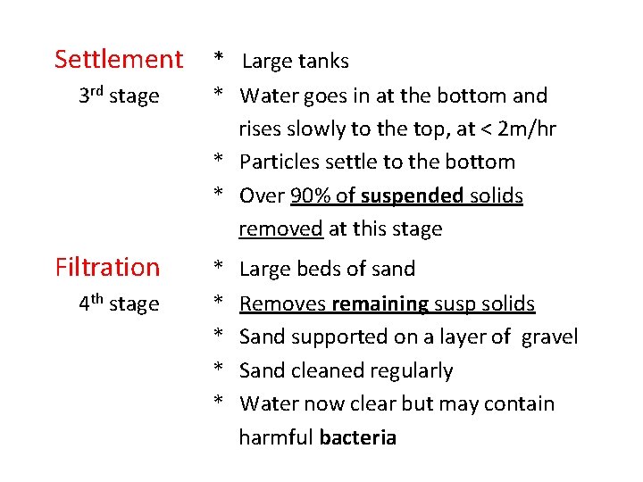 Settlement 3 rd stage Filtration 4 th stage * Large tanks * Water goes