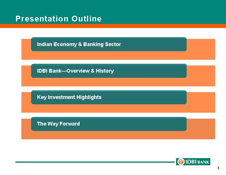 Presentation Outline Indian Economy & Banking Sector IDBI Bank—Overview & History Key Investment Highlights