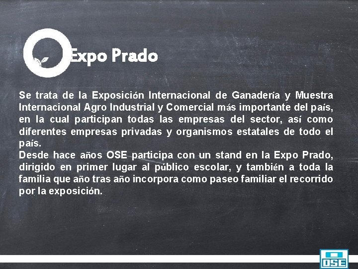 Expo Prado 2015 – “Agua de todos” Durante el 2015, OSE participó nuevamente con
